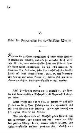 V. Ueber die Importation der ausländischen Waaren.