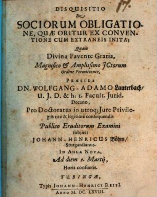 Disquisitio de sociorum obligatione, qua oritur ex conventione cum extraneis inita