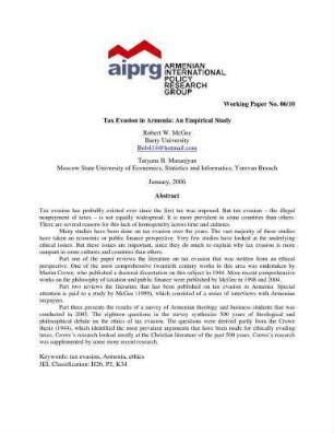 Tax evasion in Armenia : an empirical study