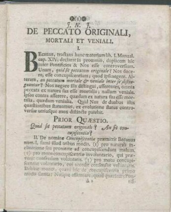 J. N. J. De Peccato Originali, Mortali Et Veniali.