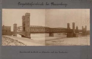 Umbau der Alten Nogatbrücke, Marienburg: Gesamtansicht von Südwesten nach dem Umbau. Im Hintergrund die neue Eisenbahnbrücke