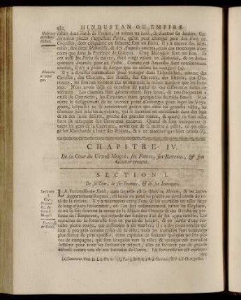 Chapitre IV. De la Cour du Grand Mogol, ses Forces, ses Revenus, & son Gouvernement.