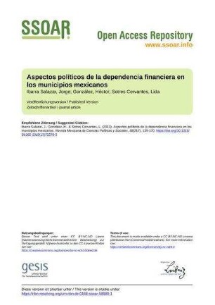 Aspectos políticos de la dependencia financiera en los municipios mexicanos