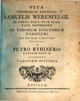 Vita venerabilis theologi Samuelis Werenfelsii