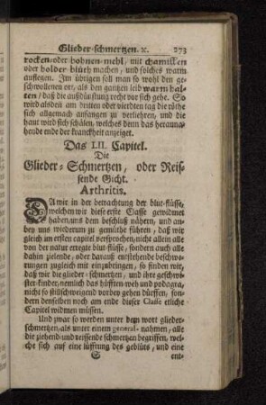 Das LII. Capitel. Die Glieder-Schmertzen, oder Reissende Gicht. Arthritis.