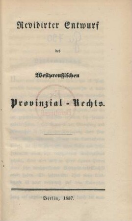 Revidirter Entwurf des Westpreussischen Provinzial-Rechts