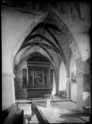 Hochhausen Evangelische Notburga-Kirche Innenansicht - Chor nach Südosten Freko (15. Jahrhundert)