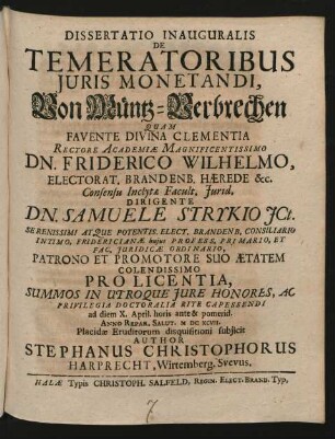 Dissertatio Inauguralis De Temeratoribus Iuris Monetandi