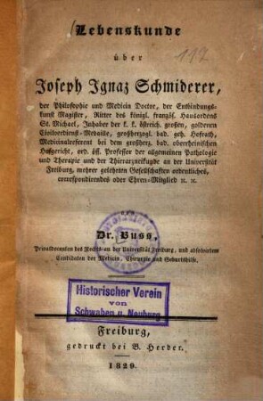 Lebenskunde über Joseph Ignaz Schmiderer ...