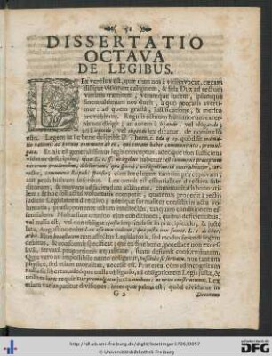 Dissertatio Octava. De Legibus