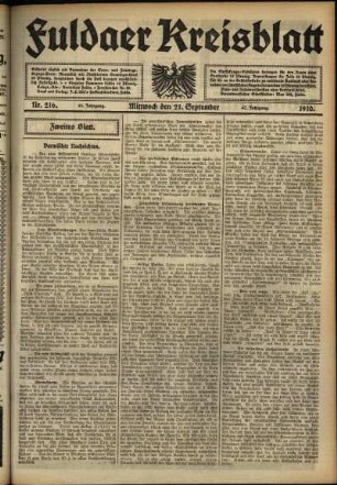Zweite Ausgabe vom Mittwoch, den 21. September 1910.