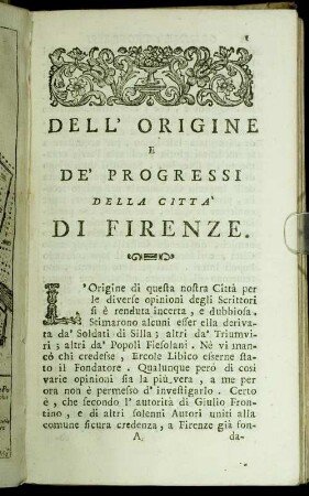 Dell' Origine E De' Progressi Della Città Di Firenze.