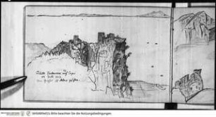 Skizzenbuch Latium, Kampanien, Capri, Castello Barbarossa auf Capri vom Gipfel des Solare gesehen