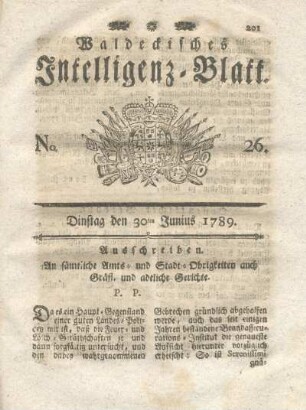No. 26, Dinstag den 30ten Junius 1789