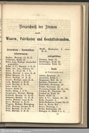 Verzeichniß der Firmen nach Waaren, Fabrikaten und Geschäftsbranchen