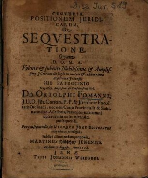 Centuria Positionum Juridicarum, De Seqvestratione