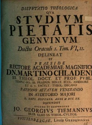 Disp. theol. qua studium pietatis genuinum ductu oraculi I. Tim. VI, II delineat