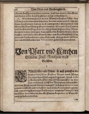 XII. Von Pfarr- und Kirchen-Gütern/ Zinß/ Renthen/ und Gefällen