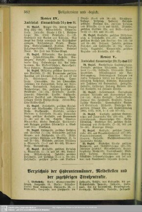 Verzeichnis der Hydrantenmänner, Meldestellen und der zugehörigen Straßentrakte