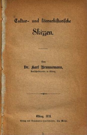 Cultur- und literarhistorische Skizzen