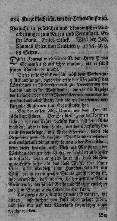 Versuche in politischen und ökonomischen Ausarbeitungen zum Nutzen und Vergnügen. St.1.