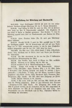 I. Aufstellung der Abteilung und Ausmarsch