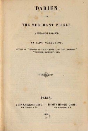 Darien; or, the merchant prince : A historical romance