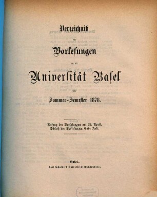 Verzeichnis der Vorlesungen. 1878, 1878. SS.