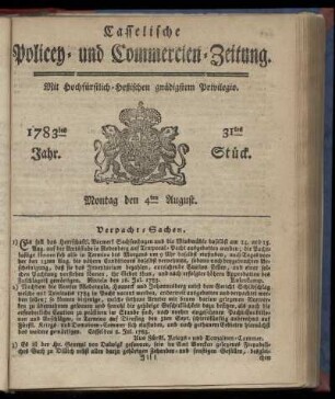 31tes Stueck, Montag den 4ten August. 1783