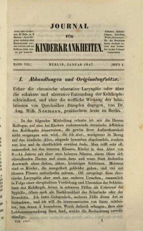 Journal für Kinderkrankheiten. 8. 1847