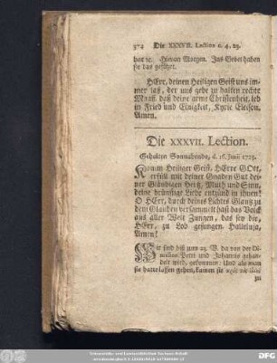 Die XXXVII. Lection. Gehalten Sonnabends, d. 16. Junii 1725.