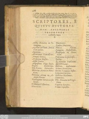 Scriptores, E Quibus Historiarum Sallustii Fragmenta collecta sunt.