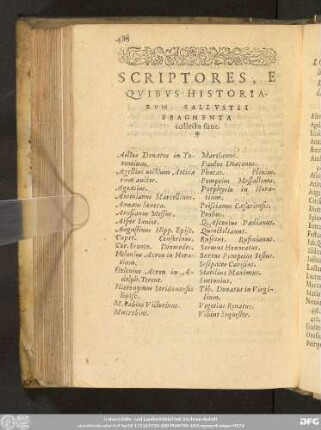 Scriptores, E Quibus Historiarum Sallustii Fragmenta collecta sunt.