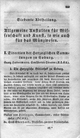 7. Abtheilung : Allgemeine Anstalten für Wissenschaft und Kunst, sowie auch für das Münzwesen