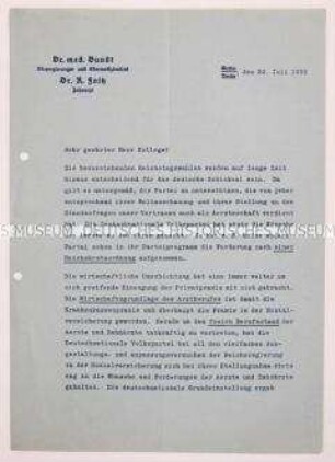 Offener Brief von zwei Medizinern an ihre Kollegen mit Wahlpropaganda für die DNVP zur Reichstagswahl im Juli 1932