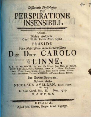 Dissertatio Physiologica De Perspiratione Insensibili