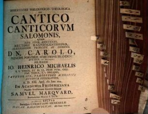 Dissertatio Philologico-Theologica De Cantico Canticorvm Salomonis