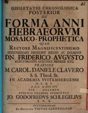 Diss. post. de forma anni Hebraeorum Mosaicoprophetica