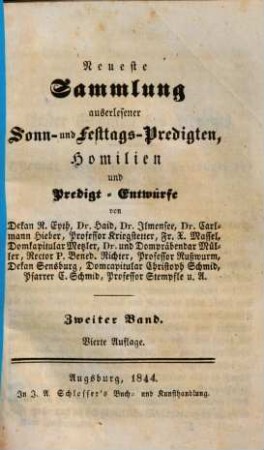 Neueste Sammlung auserlesener Sonn- und Festtags-Predigten, Homilien und Predigt-Entwürfe, 2.