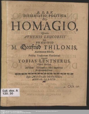 Dissertatio politica de homagio