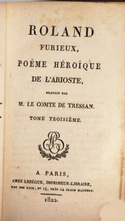 Roland furieux de l'Arioste : poëme heroïque, 3