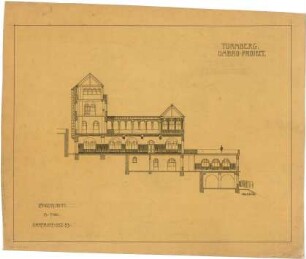 Billing, Hermann; Karlsruhe; Turmberg-Gaststätte, Erweiterung - Längsschnitt