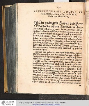 Reverendissimi Domini Ar. chiepiscopi Mogntini Intercessio ad S. Caesaream Maiestatem