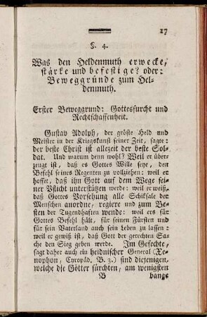§. 4. Was den Heldenmuth erwecke, stärke und befestige? oder: Beweggründe zum Heldenmuth