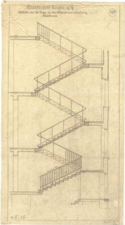 Billing, Hermann; Singen; Krankenhaus - Schlosserarbeiten: Geländer an der Treppe in der Wöchnerinnenabteilung (Schnitt)