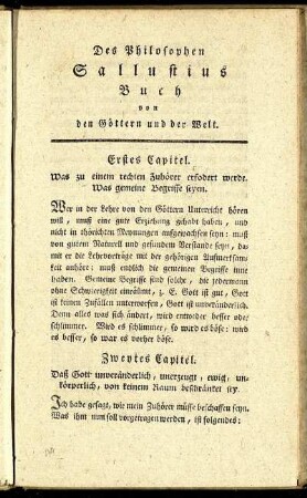 Erstes Capitel. [bis] Zehntes Capitel.