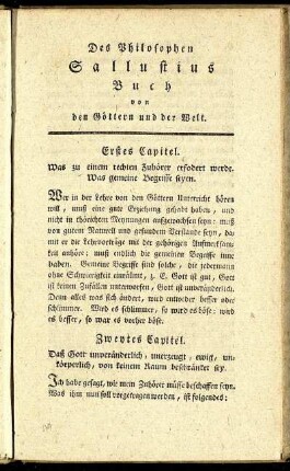 Erstes Capitel. [bis] Zehntes Capitel.