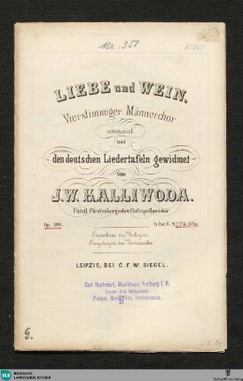 Liebe und Wein : vierstimmiger Männerchor : op. 190