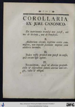 Corollaria ex Jure Canonico.