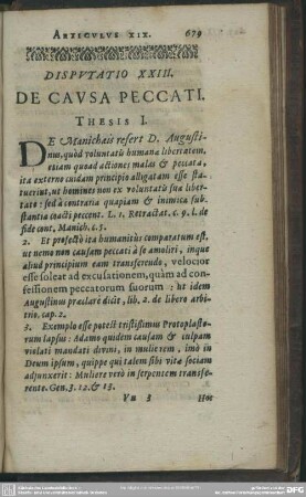 Disputatio XXIII. De Causa Peccati